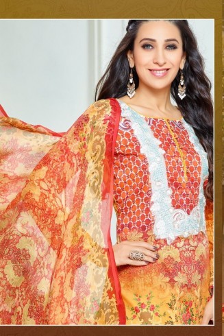P7011 EXUBERANCE ORANGE KARISHMA KAPOOR PASHMINA DESIGNER SUIT