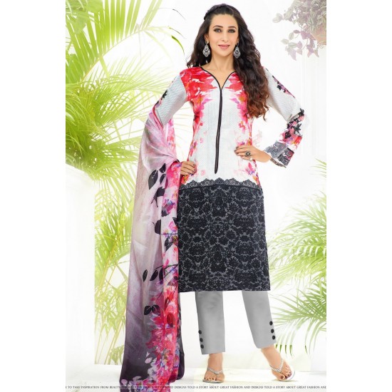 P70012 SLEET GREY AND WHITE KARISHMA KAPOOR PASHMINA DESIGNER SUIT