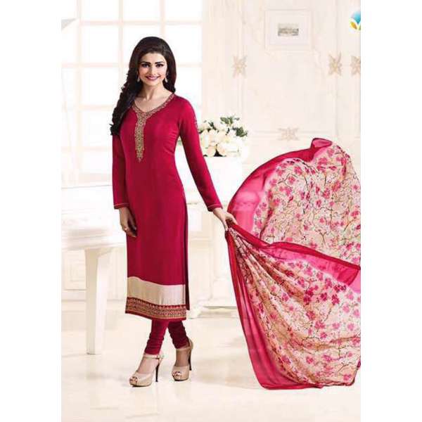 KS-4923 RED KASEESH SILKINA FRENCH CREPE PARTY WEAR SUIT