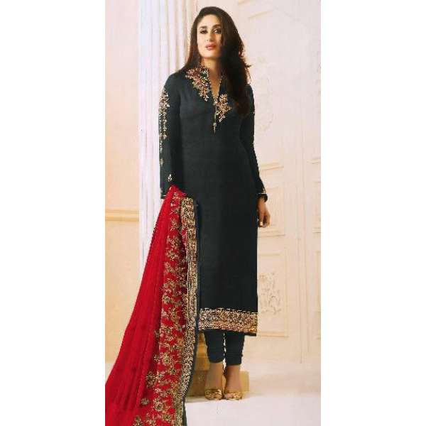 Black Satin Suit Fancy Indian Designer Salwar Kameez
