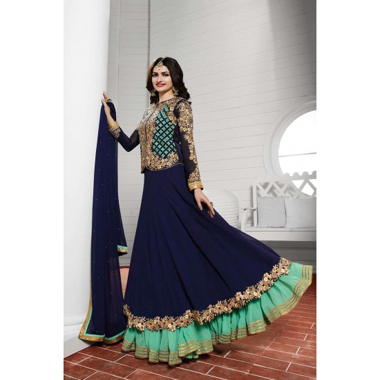 K3931 NAVY BLUE KASEESH PRACHI DESIGNER ANARKALI SUIT