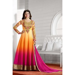 Orange Pink Long Party Dress Mendhi Anarkali  Suit