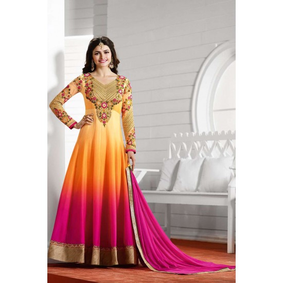 Orange Pink Long Party Dress Mendhi Anarkali  Suit