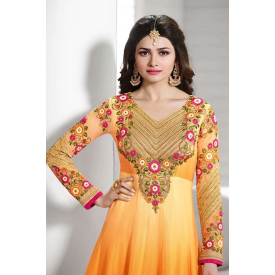 Orange Pink Long Party Dress Mendhi Anarkali  Suit