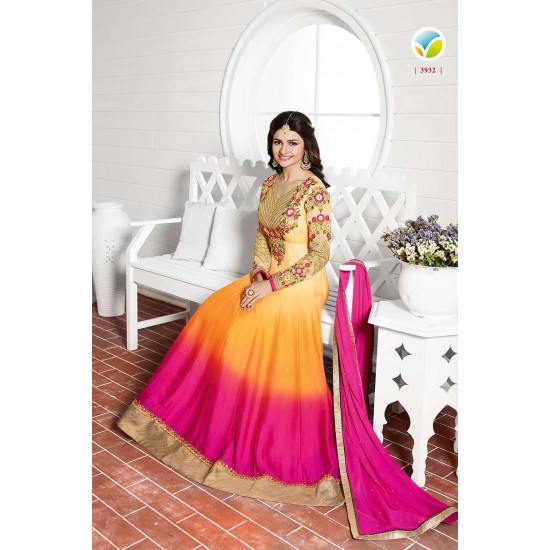 Orange Pink Long Party Dress Mendhi Anarkali  Suit