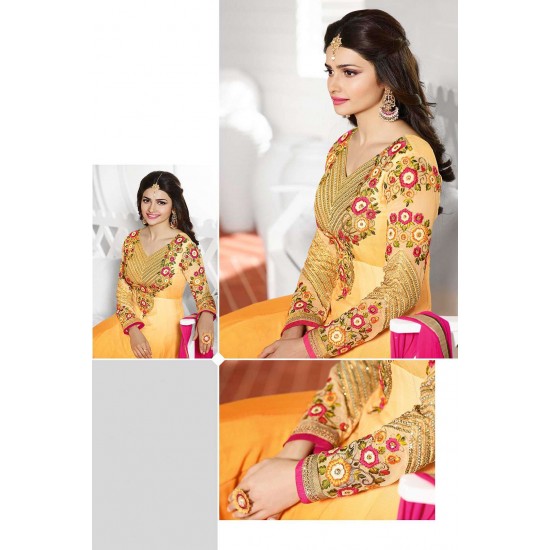 Orange Pink Long Party Dress Mendhi Anarkali  Suit