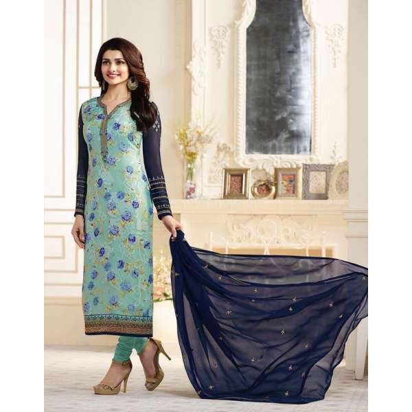 Blue Printed Indian Salwar Suit Casual Dress