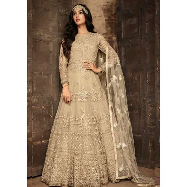 BEIGE INDIAN PAKISTANI BRIDAL AND BRIDESMAID WEDDING GOWN