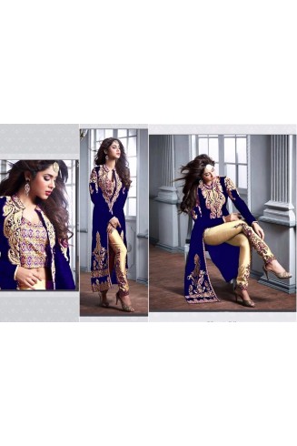 ZM20004-A BLUE AND GOLD GEORGETTE PARTY WEAR ANARKALI SUIT