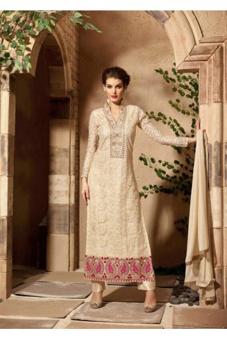 Fancy Party Dress Cream Embroidered Salwar Suit