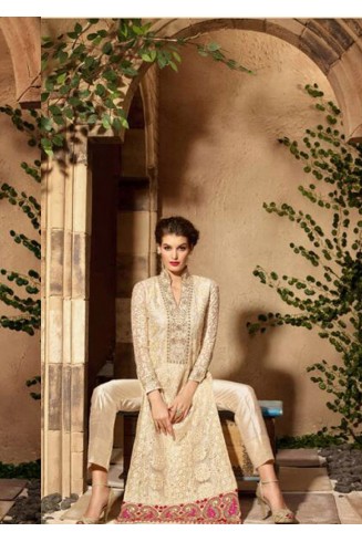 Fancy Party Dress Cream Embroidered Salwar Suit