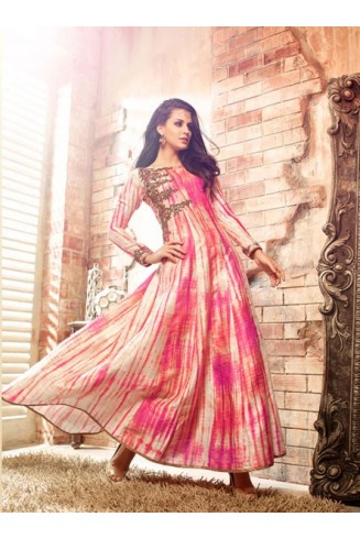 Pink & Yellow Long Maxi Indian Designer Anarkali Suit