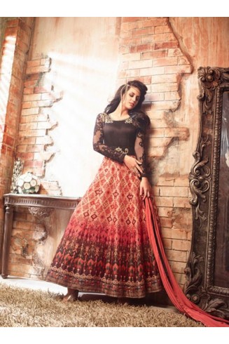 Peach & Black Long Frock Indian Wedding Dress