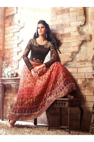 Peach & Black Long Frock Indian Wedding Dress