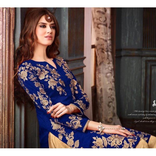 Blue & Gold Patiyala Suit Indian Punjabi Dress