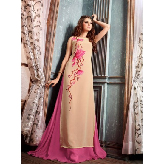 Beige & Pink Indian Party Lehenga Elegant Dress