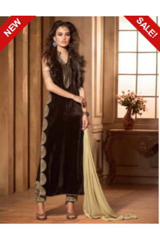 ZM2504 Coffee Brown MAISHA MASKEEN VELVET SUIT