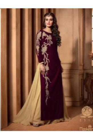 M2510 Maroon MAISHA MASKEEN VELVET SUIT.