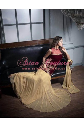 ZM2607 PLUM AND GOLD MASKEEN MAISHA DESIGNER DRESS