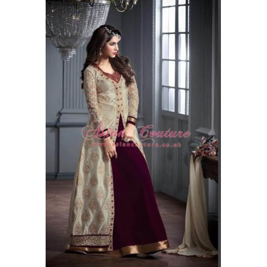 Maroon Cream Maisha Silky Jacket Dress Party Suit 