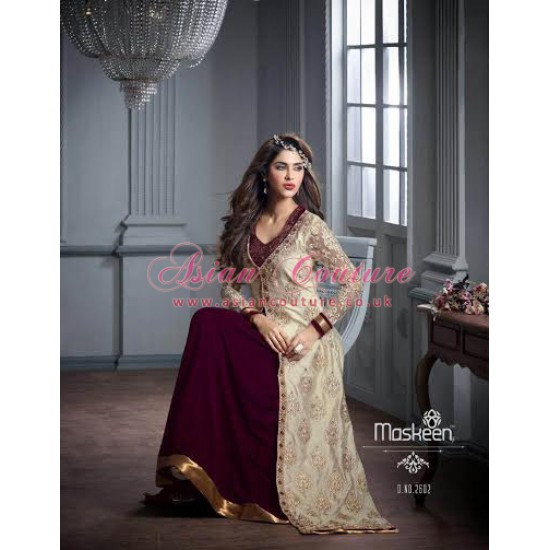 Maroon Cream Maisha Silky Jacket Dress Party Suit 
