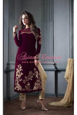 ZM2607 PLUM AND GOLD MASKEEN MAISHA DESIGNER DRESS