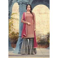 RED AND GREY MAISHA PEARL INDIAN PAKISTANI PARTY WEAR GHARARA PANT SUIT