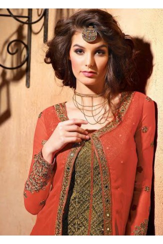 MN2703 FIESTA ORANGE MAISHA NEERJA JACKET STYLE GEORGETTE SUIT