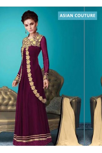 Purple Indian Ethnic Gown Elegant Evening Dress