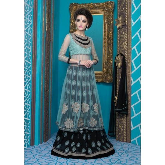 Black & Sea Blue Indian Lehenga Embellished Indian Wedding Dress