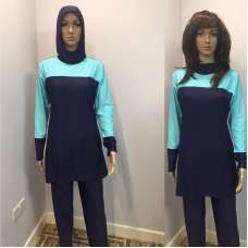 Women's Long Sleeve Muslim Islamic Full Cover Navy Blue Costume Modest Swimwear Burkini
