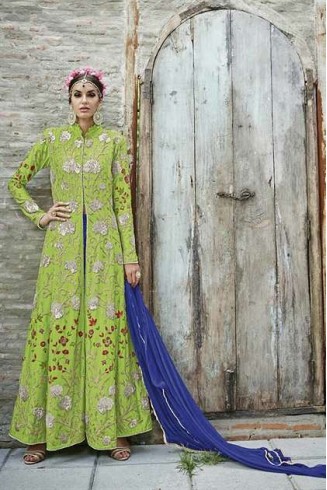 M24003 LIGHT GREEN MOHINI HEAVEY EMBROIDERED ANARKALI DRESS