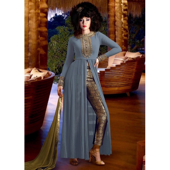 NB3021 GREY JALAK GEORGETTE ANARKALI SUIT
