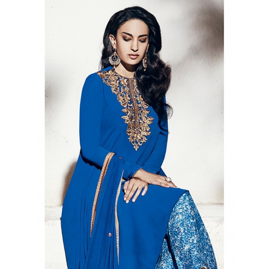 Royal Blue Embroidered Indian Shalwar Kamiz