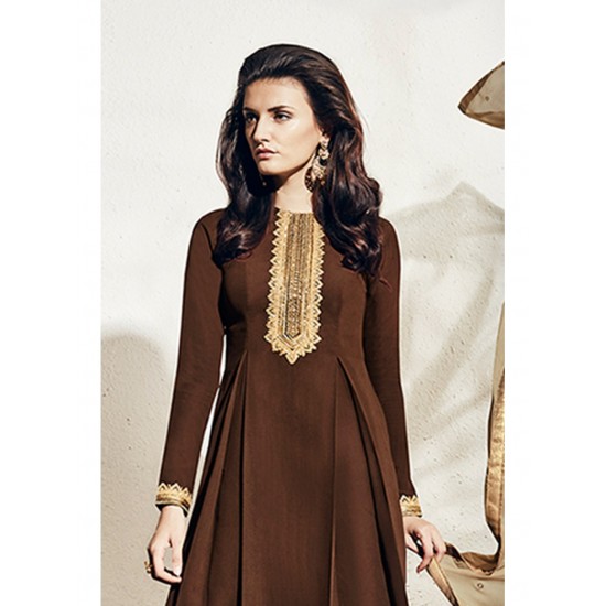Brown Embroidered Georgette Indian Salwar Suit