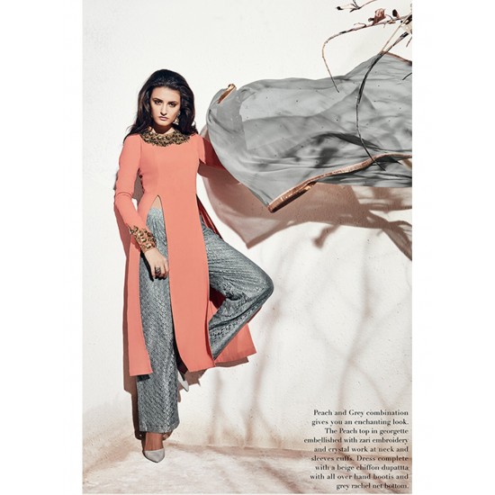 Peach & Grey Indian Designer Palazzo Suit