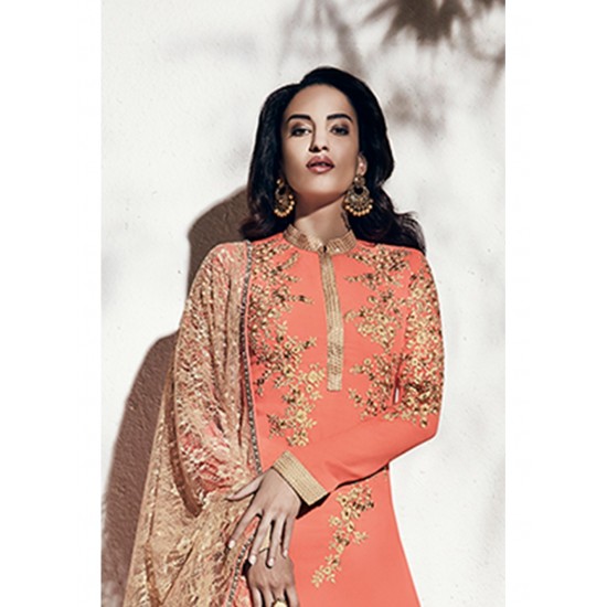 Peachy Orange Indian Party Salwar Suit