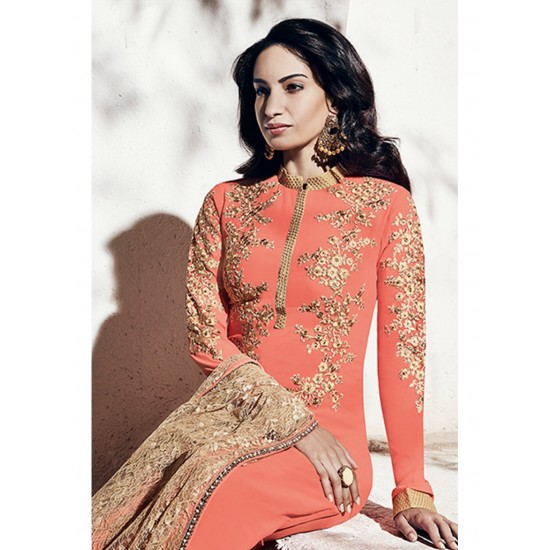 Peachy Orange Indian Party Salwar Suit
