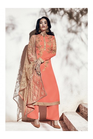 Peachy Orange Indian Party Salwar Suit