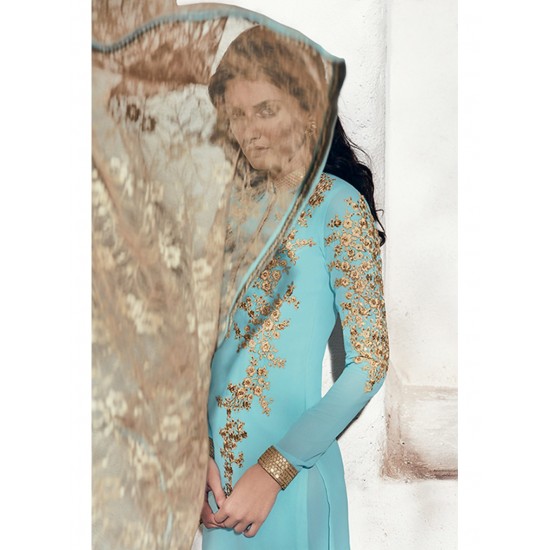 Sky Blue Pakistani Designer Wedding Salwar Suit 