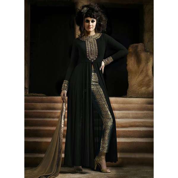 Black Pakistani Designer Trouser Kameez Suit 