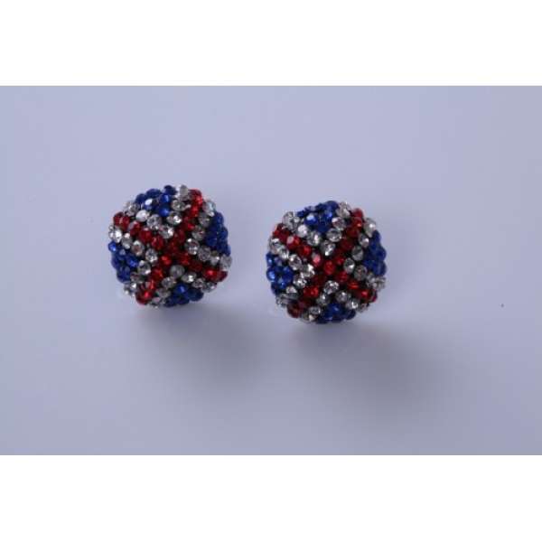 Union Jack Circular Designer 14 MM Shamballa Stud Earrings