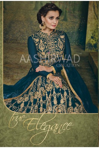 TEAL BLUE PAKISTANI DESIGNER WEDDING DRESS