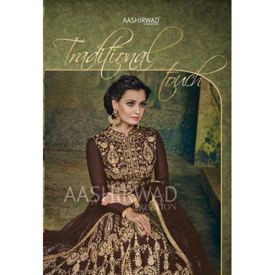 BROWN HEAVY EMBROIDERED WEDDING DRESS