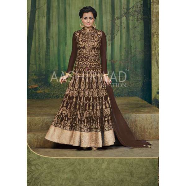 BROWN HEAVY EMBROIDERED WEDDING DRESS