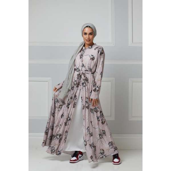 Pink Floral Maxi Inspired Open Abaya