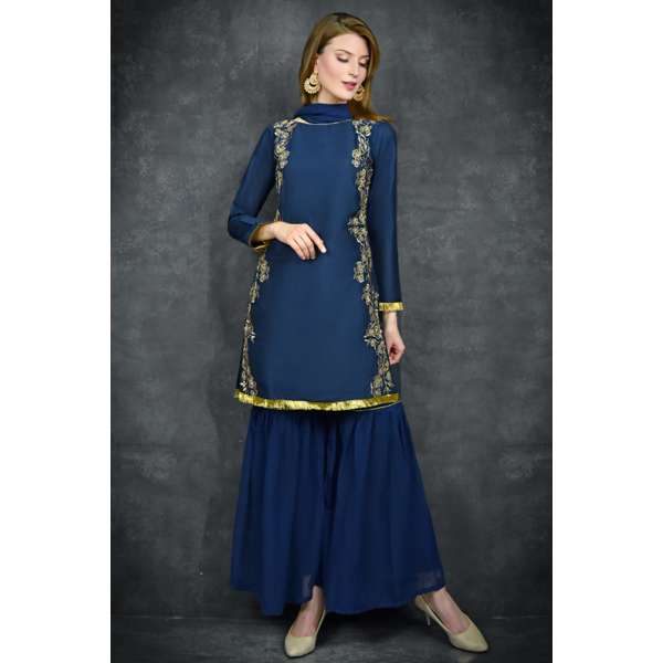 Blue Indian Suit Party Wedding Outfit Gharara