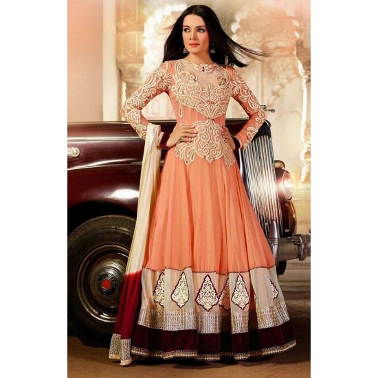 Peach White Designer Dress Anarkali Suit 