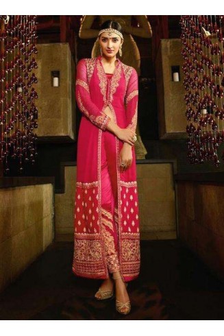 Pink Front Slit Dress Pant Suit Designer Wear