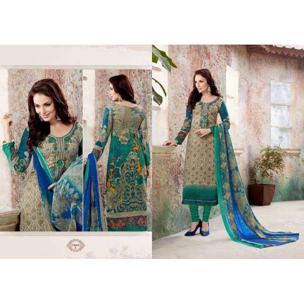 Beige & Green Woolen Salwar Suit Pakistani Winter Dress